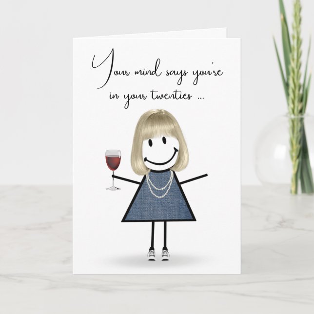 Carte Figure Anniversaire fille avec verre à vin (Devant)
