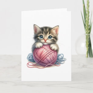 Carte Fil bleu rose et chaton bleu clair Salutation