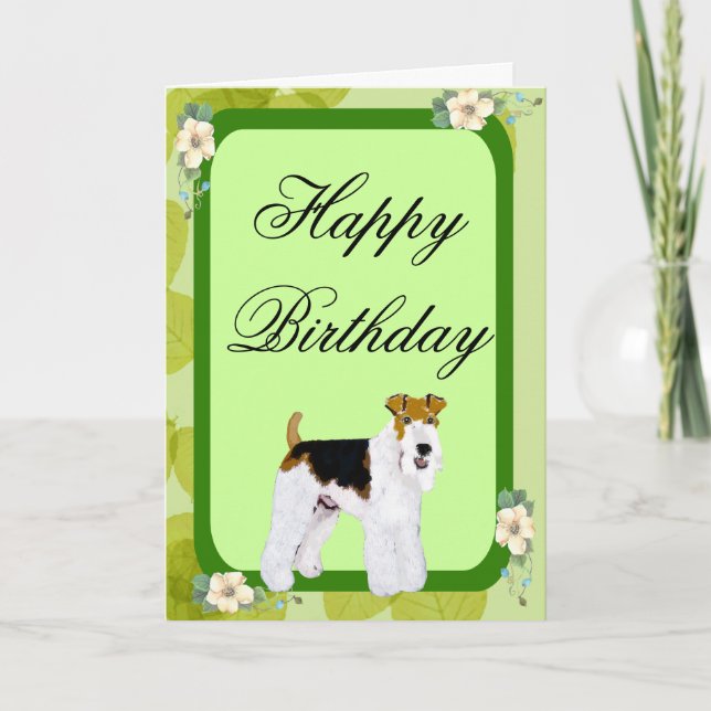 Carte Fil Fox Terrier - Design Feuille vert (Devant)