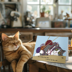 Carte Fil Tricot drôle Chat