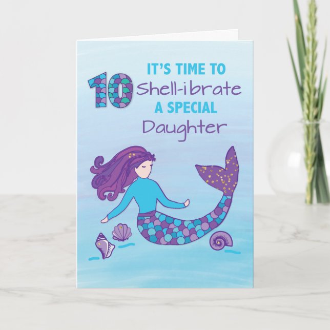 Carte Fille 10e anniversaire Sparkly Look Sirène (Devant)