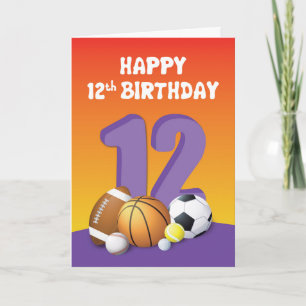 Carte Fille 12e anniversaire des balles de sport