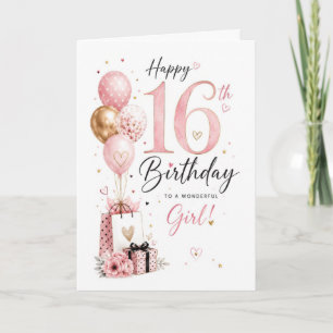Carte Fille 16 ans 16e anniversaire élégant