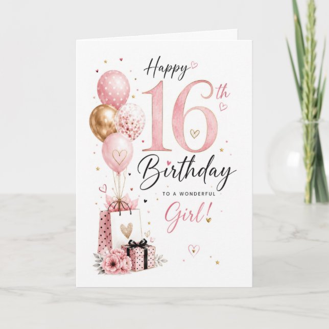 Carte Fille 16 ans 16e anniversaire élégant (Devant)
