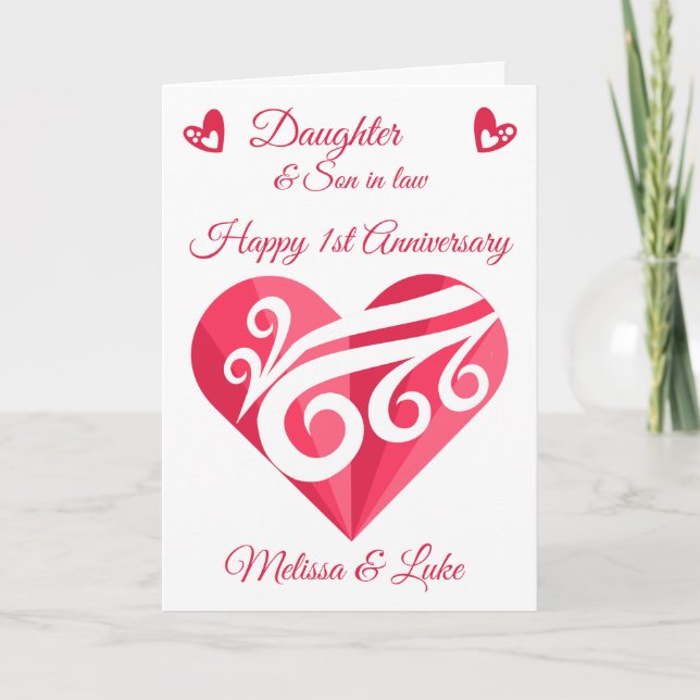 Carte Fille 1er anniversaire Mariage Coeur rose (Devant)