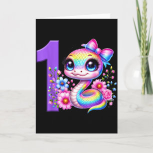 Carte Fille 1er anniversaire serpent fête arc-en-ciel co