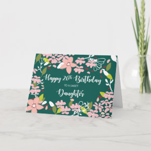 Carte Fille 26e anniversaire Fleurs vertes