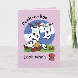 Carte Fille 2e anniversaire, Peek-a-Boo Kitten