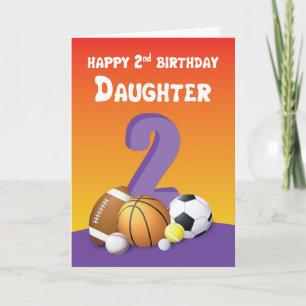 Carte Fille 2ème anniversaire Sports Balls