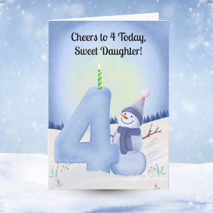 Carte Fille 4e anniversaire Bonhomme de neige avec quatr