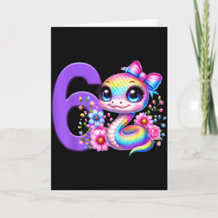 Carte Fille 6 ans Anniversaire Fête Serpent Arc-en-ciel