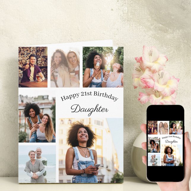 Carte Fille 6 Photo Collage N'Importe Quel Âge Gros Anni (Créateur téléchargé)