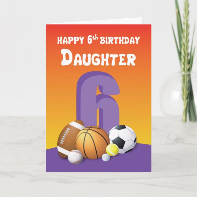Carte Fille 6e anniversaire Sports Balls (Devant)