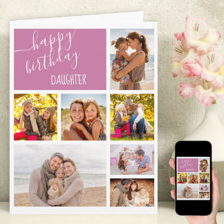 Carte Fille 7 Photo Collage Personnalisé Anniversaire