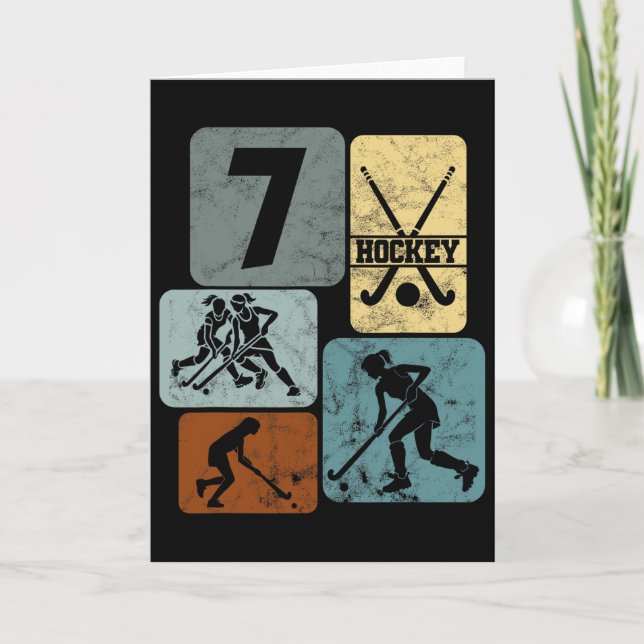 Carte Fille 7ème anniversaire Hockey sur gazon 7 ans de  (Devant)