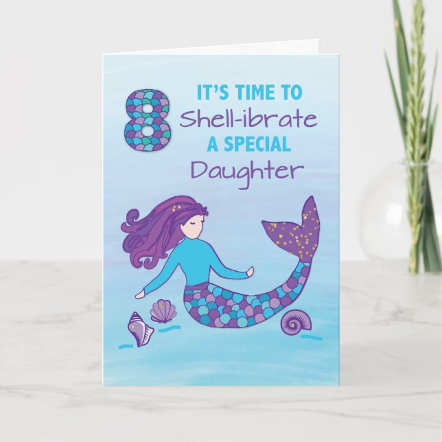 Carte Fille 8 anniversaire Sparkday Look Mermaid (Devant)