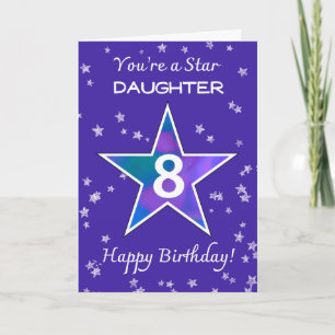Carte Fille 8Anniversaire étoile brillante Vibrant viole
