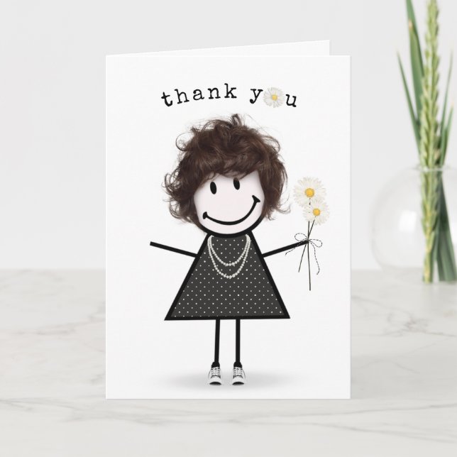 Carte Fille à bâtons Merci avec des marguerites (Devant)
