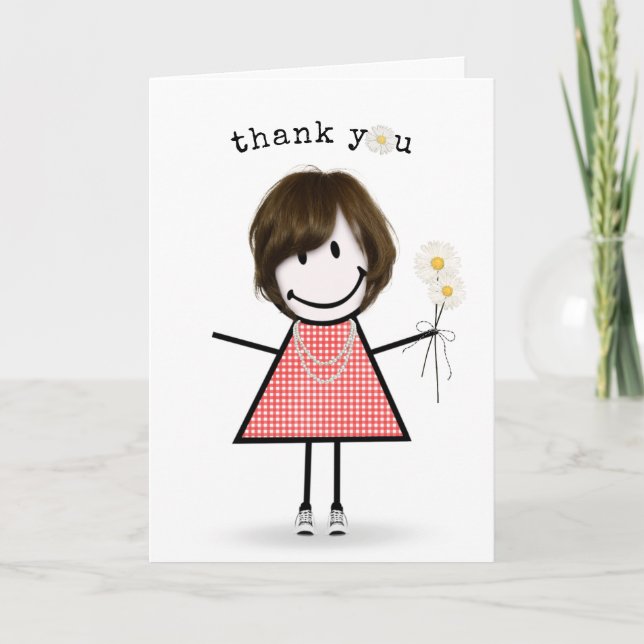 Carte Fille à bâtons Merci avec des marguerites (Devant)