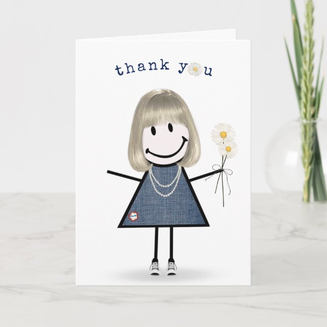 Carte Fille à bâtons Merci avec des marguerites (Devant)