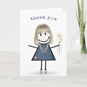 Carte Fille à bâtons Merci avec des marguerites
