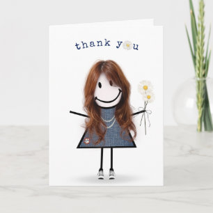 Carte Fille à bâtons Merci avec des marguerites