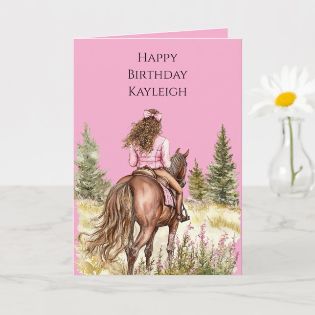 Carte Fille À Cheval Anniversaire (Petite plante)