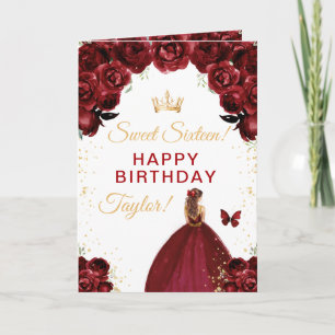 Carte Fille à cheveux Brown rouge foncé Sweet sixteen An