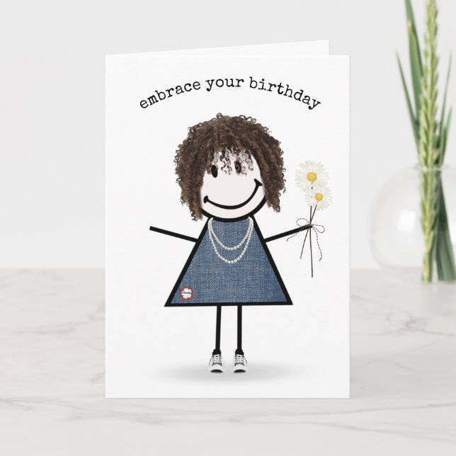 Carte Fille à Figurines Bâtons d'Anniversaire avec (Devant)