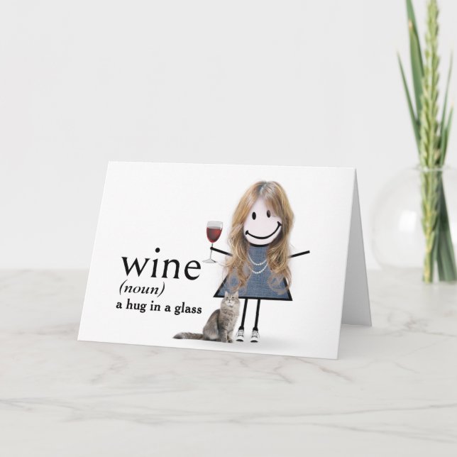 Carte Fille à la silhouette d'anniversaire avec du vin e (Devant)