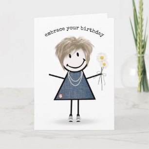Carte Fille à la silhouette pour anniversaire avec des m