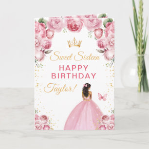Carte Fille à peau foncée rose anniversaire seize ans