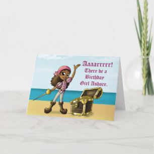 Carte Fille afro-américaine Pirate Anniversaire