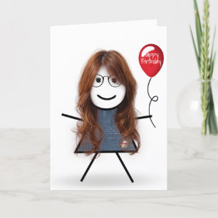 Carte Fille allumette d'anniversaire avec ballon rouge