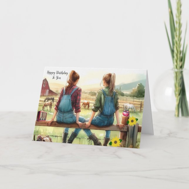 Carte Fille amis à l'Anniversaire du Dude Ranch (Devant)