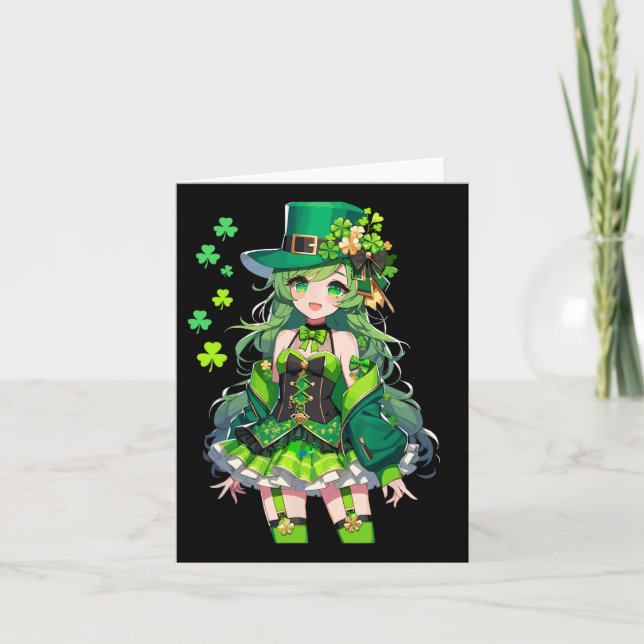 Carte Fille Anime de la Saint-Patrick Fille Leprechaun K (Devant)
