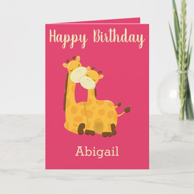 Carte Fille anniversaire avec girafes (Devant)
