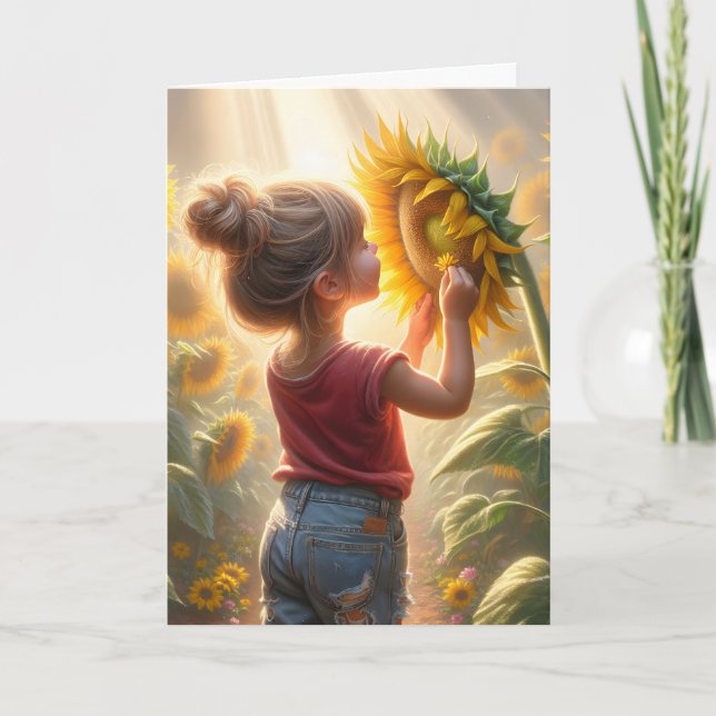 Carte Fille Anniversaire Avec Tournesol Flambant (Devant)