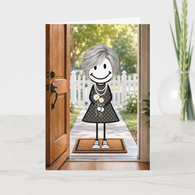 Carte Fille anniversaire dessinée avec bouquet de pâquer (Devant)