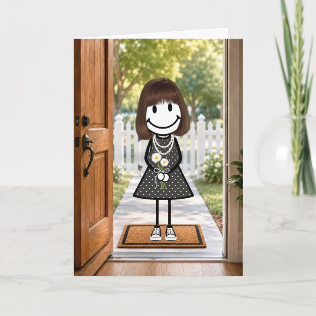 Carte Fille anniversaire dessinée avec bouquet de pâquer (Devant)