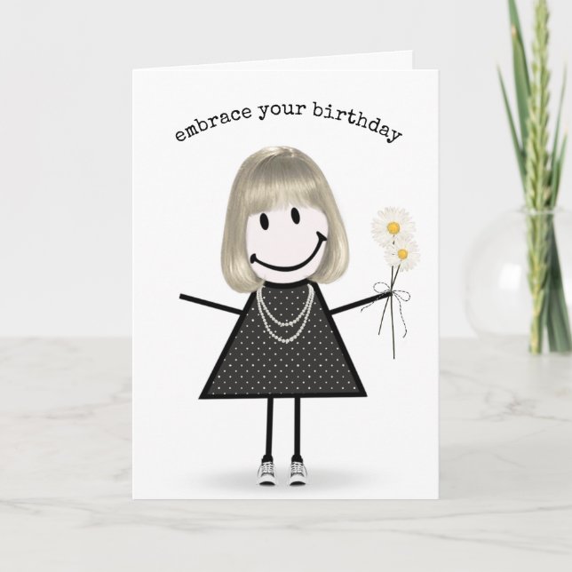 Carte Fille anniversaire dessinée avec des marguerites  (Devant)