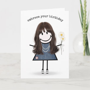 Carte Fille anniversaire dessinée avec des marguerites