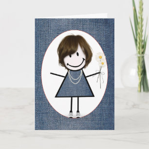 Carte Fille anniversaire dessinée avec des pâquerettes