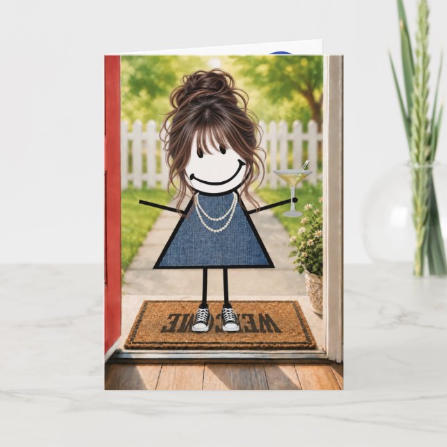 Carte Fille anniversaire dessinée avec martini (Devant)