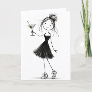 Carte Fille anniversaire dessinée avec martini