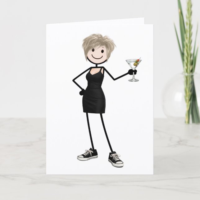 Carte Fille anniversaire dessinée avec martini (Devant)