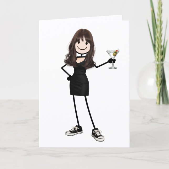 Carte Fille anniversaire dessinée avec un martini (Devant)