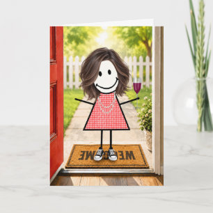 Carte Fille anniversaire dessinée avec un verre à vin