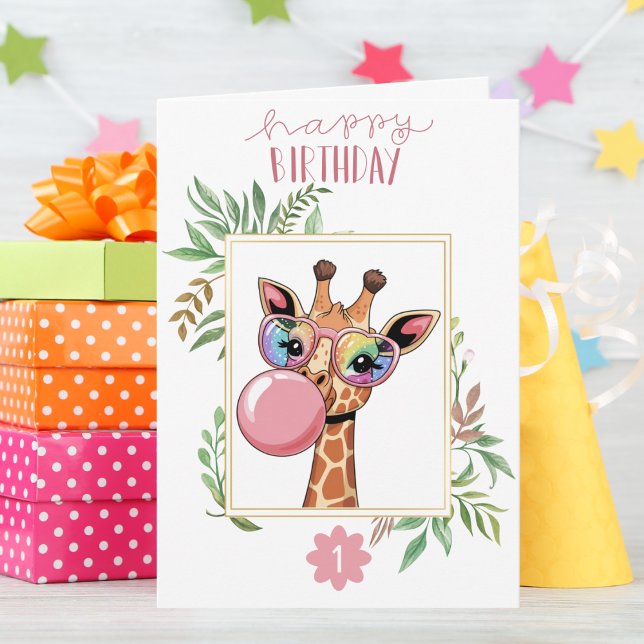 Carte Fille Anniversaire Giraffe Rainbow Verres Bubble C (Créateur téléchargé)