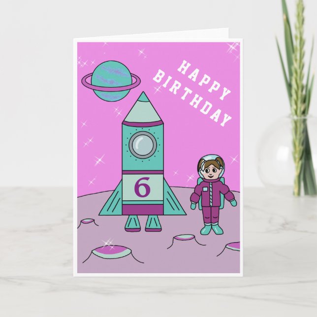 Carte Fille astronaute sur la lune espace joyeux anniver (Devant)
